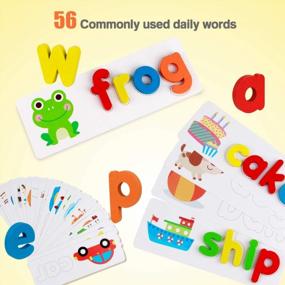 img 2 attached to Деревянный набор игрушек для обучения орфографии и алфавиту Coogam - флеш-карты, игра на совпадение слов, распознавание ABC, идеальный инструмент для обучения дошкольников, мальчиков и девочек в возрасте 3-5 лет