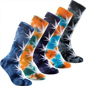 img 4 attached to 5 Pairs Unisex Tie Dye Novelty Socks - Combed Cotton Crew Socks For Women & Men (Maple Leaf)