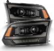luxx series 5th gen (g2 style) led projector headlights for 2009-2018 ram 1500, 2010-2018 ram 2500/3500 - alpharex 880560 alpha black logo