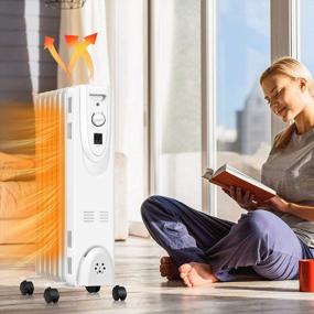 img 2 attached to Oil Filled Radiator Heater With Thermostat, ARLIME 1500W Oil Filled Heater, Portable Oil-Filled Space Heater With 3 Adjustable Settings, Quiet Portable Heater With Overheat & Tip-Over Protection, Electric Radiant Heater For Indoor Room Office Home(4)