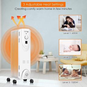 img 3 attached to Oil Filled Radiator Heater With Thermostat, ARLIME 1500W Oil Filled Heater, Portable Oil-Filled Space Heater With 3 Adjustable Settings, Quiet Portable Heater With Overheat & Tip-Over Protection, Electric Radiant Heater For Indoor Room Office Home(4)