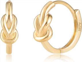 img 4 attached to Solid 14K Yellow Gold Knot Huggie Hoop Earrings Hypoallergenic Dainty Small Earrings For Women Girls Polished Gold Earrings