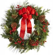 green and red pre-lit classic 28-inch christmas wreath by brylanehome logo