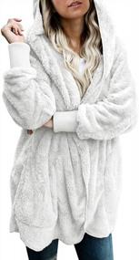 img 4 attached to Women'S Oversized Hoodie Cardigan Coat Open Front Fluffy Outwear Jacket With Pockets