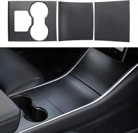 img 4 attached to Real Carbon Fiber Center Console Wrap For Tesla Model 3/Y - Stylish Decoration Cover With Armrest, Cup Holder Box, And Trim Accessories (Center Console)