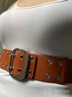 img 1 attached to Womens PU Leather Double Grommet Belt - Wide Elastic Waistband For Cinching And Punk Style Fashion Belts review by Russ Mashlan