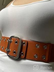 img 5 attached to Womens PU Leather Double Grommet Belt - Wide Elastic Waistband For Cinching And Punk Style Fashion Belts