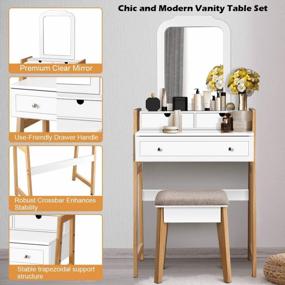 img 1 attached to Unique Chic Design Vanity Set With 2-Tier Tabletop & 3 Drawers, 25Inch Dressing Table With Large Mirror And Cushioned Stool For Small Apartments, Women And Girls Makeup Table Set By CHARMAID