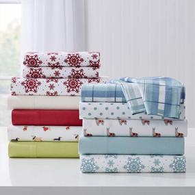 img 3 attached to King Size Cranberry Red Reindeer Flannel Cotton Sheet Set - BrylaneHome
