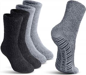 img 3 attached to Stay Slip-Free And Warm: TruTread Fuzzy Slipper Socks With Grippers For Men And Women - 4 Pairs