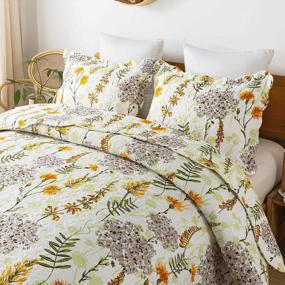img 2 attached to Queen Size Reversible Floral Printed Quilted Bedspread With Shams - Travan 3-Piece Lightweight Coverlet Set For All Seasons In Yellow Flower Design