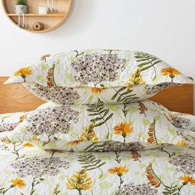 img 1 attached to Queen Size Reversible Floral Printed Quilted Bedspread With Shams - Travan 3-Piece Lightweight Coverlet Set For All Seasons In Yellow Flower Design