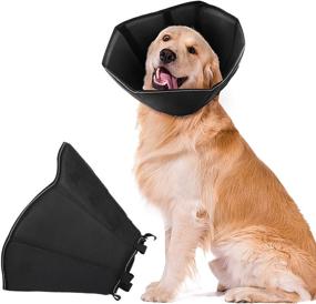 img 4 attached to 🐾 Dog Cone Collar for Post-Surgery Recovery - Soft and Adjustable Protective Collar for Large Dogs and Cats - Black, Size Large