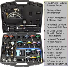 img 3 attached to JIFETOR Radiator Coolant Pressure Tester Vacuum Refill Tool Kit, 28PCS Automotive Cooling System Leak Test 🔧 and Pneumatic Purge Fill Set with Testing Adapter Caps Universal for Airlift Car Auto Truck - Enhanced SEO-Version