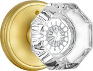 octagon crystal privacy door knob with lock for bathroom and bedroom - interior door knob set with satin brass finish and gold tone, ideal for interior decoration logo