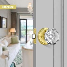 img 2 attached to Octagon Crystal Privacy Door Knob With Lock For Bathroom And Bedroom - Interior Door Knob Set With Satin Brass Finish And Gold Tone, Ideal For Interior Decoration