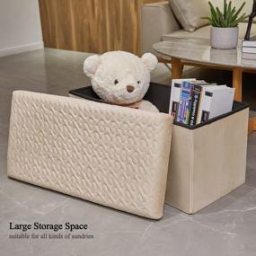 img 3 attached to Velvet Storage Ottoman Bench - 80L Toy Chest Box With Folding Ottomans Cube Seat For Bedroom, Long Ottoman Footrest Stool, Beige Color, And B FSOBEIIALEO Brand