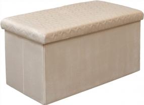 img 4 attached to Velvet Storage Ottoman Bench - 80L Toy Chest Box With Folding Ottomans Cube Seat For Bedroom, Long Ottoman Footrest Stool, Beige Color, And B FSOBEIIALEO Brand