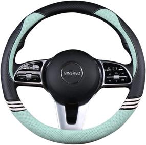 img 4 attached to 🎀 Cute and Stylish Binsheo Steering Wheel Cover for Girls and Women – 15 Inch, Black and Green