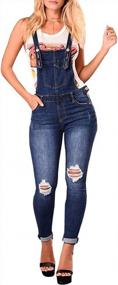 img 4 attached to Women'S Distressed Skinny Denim Jumpsuit Overalls By LONGBIDA