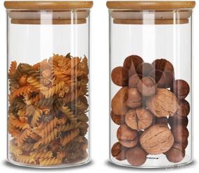 img 4 attached to 🍯 Idealux Glass Storage Jars Set of 2 (48oz/1400ml): Airtight Bamboo Lid, Perfect for Sourdough Starter, Stackable Canisters for Kitchen Storage - Candy, Coffee, Rice, Sugar, Flour, Pasta, Nuts, and more!