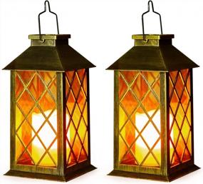 img 4 attached to OxyLED Retro Solar Lanterns - Waterproof Outdoor Decor With Flickering Flameless Candles And Hanging Handles For Garden, Patio, Yard, Table, Fence, And Porch - Pack Of 2, 12 Inches, MIssion Lights