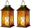 oxyled retro solar lanterns - waterproof outdoor decor with flickering flameless candles and hanging handles for garden, patio, yard, table, fence, and porch - pack of 2, 12 inches, mission lights logo