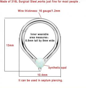 img 3 attached to Stunning Round Opal Septum Rings - Elegant 16 Gauge Jewelry For Women - Teardrop Hoop Style