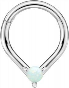 img 4 attached to Stunning Round Opal Septum Rings - Elegant 16 Gauge Jewelry For Women - Teardrop Hoop Style