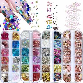 img 4 attached to 4 Boxes Nail Glitter Sequins Kit - Holographic Butterfly, Flower, Round & Heart Shapes For Women Girls Acrylic Nails Decoration Designs Accessories