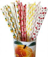 pack of 125 disposable biodegradable fzopo fruit patterned paper drinking straws for birthday wedding decorative party supplies creative 7.75 inches logo