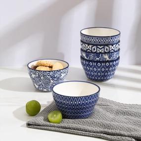 img 2 attached to Selamica Ceramic 8Oz Bouillon Cups 4-дюймовые маленькие миски, десертные миски для супа, соуса, кофейные чашки, микроволновая печь, посудомоечная машина, набор из 6, винтажный синий