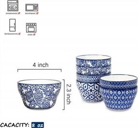 img 3 attached to Selamica Ceramic 8Oz Bouillon Cups 4-дюймовые маленькие миски, десертные миски для супа, соуса, кофейные чашки, микроволновая печь, посудомоечная машина, набор из 6, винтажный синий