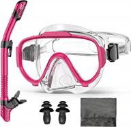 anti-leak anti-fog snorkel set with dry snorkel mask and goggles for men, women, and youth - perfect for snorkeling, swimming, and scuba diving - includes carrying bag (pink) logo