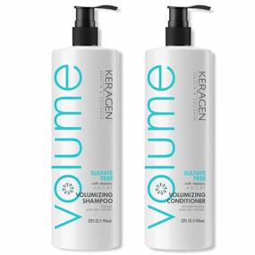 img 4 attached to Keragen - Volumizing Shampoo And Conditioner For Fine Hair With Keratin And Collagen, Sulfate Free 32 Oz - Add Thickness, Hydrates And Enhances Hair Volume - Panthenol, Vitamins, And Jojoba Oil - Combo Set