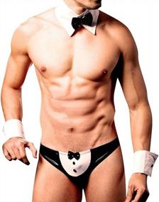 img 1 attached to Men'S 4PCS Naughty Tuxedo Bow Tie Collar Briefs Handcuffs Costume Outfit Gift - Oludkeph, Black, Free Size