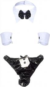 img 4 attached to Men'S 4PCS Naughty Tuxedo Bow Tie Collar Briefs Handcuffs Costume Outfit Gift - Oludkeph, Black, Free Size