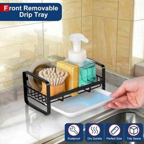 img 2 attached to Keep Your Sink Tidy: HULISEN Stainless Steel Sponge Holder With Soap Dispenser Caddy