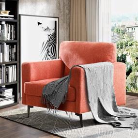 img 1 attached to Набор из 1 стула с акцентом из льняной ткани, крупногабаритное современное мягкое кресло середины века для гостиной, спальни, дивана для чтения, стулья - красный арбуз