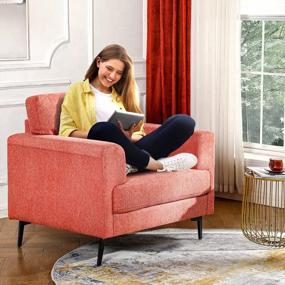 img 2 attached to Набор из 1 стула с акцентом из льняной ткани, крупногабаритное современное мягкое кресло середины века для гостиной, спальни, дивана для чтения, стулья - красный арбуз