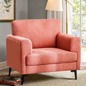 img 4 attached to Набор из 1 стула с акцентом из льняной ткани, крупногабаритное современное мягкое кресло середины века для гостиной, спальни, дивана для чтения, стулья - красный арбуз