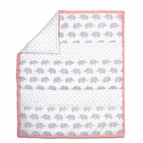 img 3 attached to 3-Piece Baby Crib Bedding Set In Grey Elephant And Triangle Dot Design With Coral Pink Accents