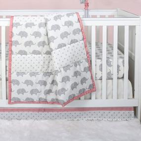 img 4 attached to 3-Piece Baby Crib Bedding Set In Grey Elephant And Triangle Dot Design With Coral Pink Accents