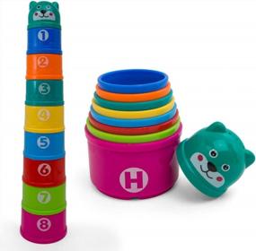 img 3 attached to Kidsthrill ABC Numbers Stacking Nesting Cups Baby Building Set, 9 шт.-разноцветные для внутренней и наружной ванны, пляжная забавная игрушка