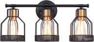 🚿 pauwer industrial bathroom vanity light: 3-light farmhouse metal cage wall sconce for vintage edison lighting in black – perfect for bathroom vanity mirrors and cabinets логотип