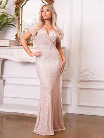 img 3 attached to Women'S V Neck Sequin Mermaid Bridesmaid Dress - Short Sleeve Formal Prom Evening Gown