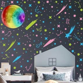 img 1 attached to 589pcs Glowing Moon and Stars Wall Sticker – Colorful Moon Wall Decals for Kids Bedroom – Glow in The Dark Yellow Green Blue Star Meteor Wall Decor – Playful Ceiling and Wall Decoration for Boys and Babies