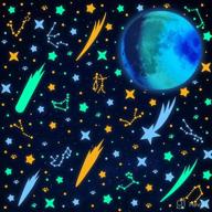 589pcs glowing moon and stars wall sticker – colorful moon wall decals for kids bedroom – glow in the dark yellow green blue star meteor wall decor – playful ceiling and wall decoration for boys and babies логотип