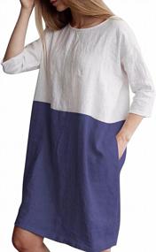 img 4 attached to Women'S Oversized 3/4 Sleeve Two Tone T Shirt Dress W/ Pockets - Famulily