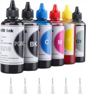 refillable ink kit for pixma mg printers: compatible with mg8220, mg6120, mg6220, mg6320, mg7120, mg7520, ts8020, includes dye bottles for ciss and cartridges logo